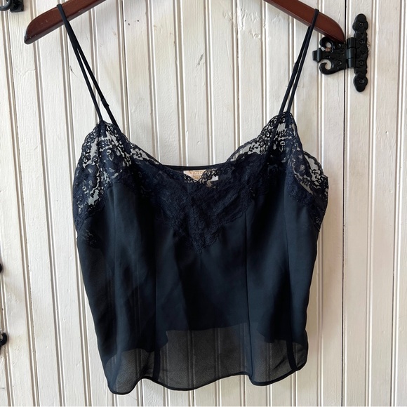 Victoria's Secret Tops - Vintage Victoria's Secret Gold Label Black Crop Lace Trim Tank Top Camisole